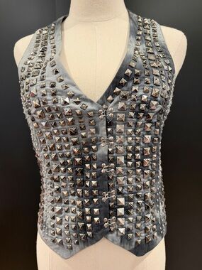 Cecilia De Bucourt Studded Rock n Roll Vest Gray/Black Tie-Dye Small - Like New